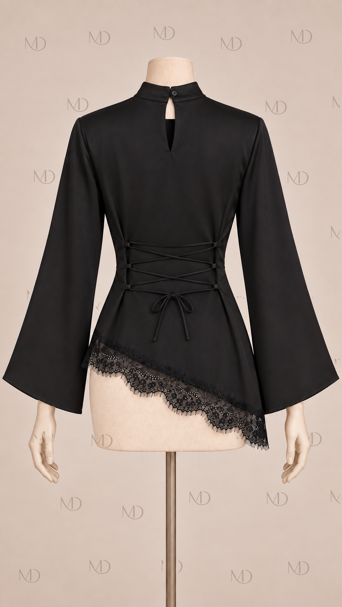 Noir Lace-Trim Corset Top — Black mannequin back
