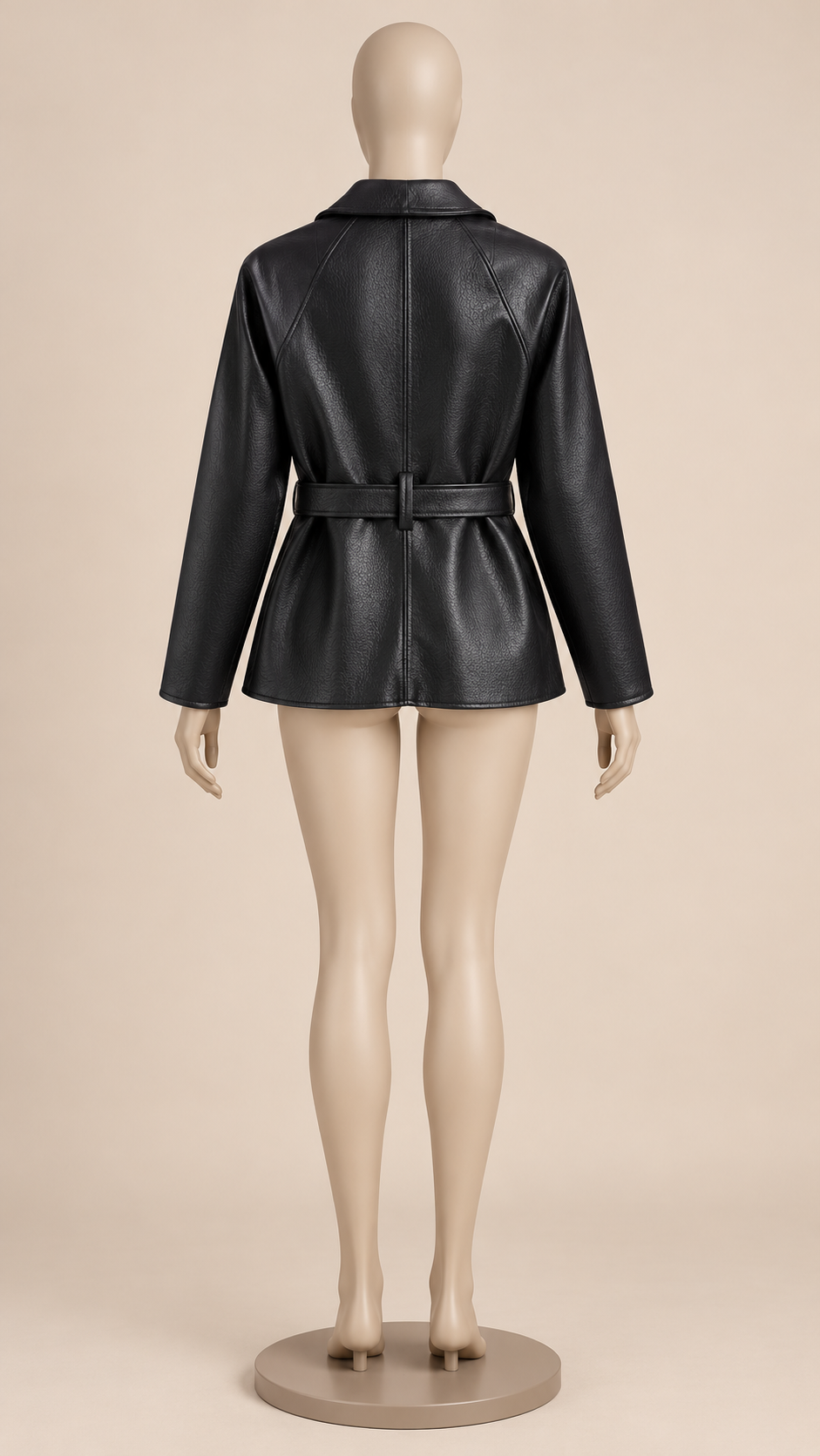 Mariska Belted PU Jacket — Black mannequin back