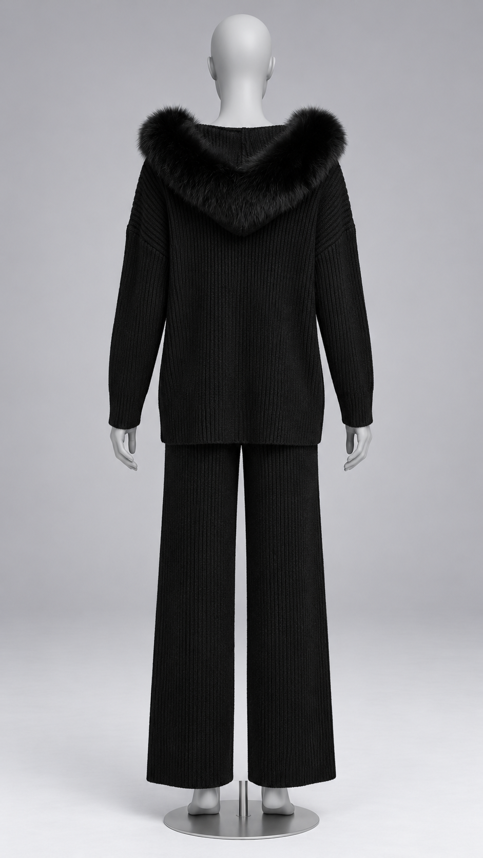 Wilma Fox-Hood Knit Set — Black mannequin back