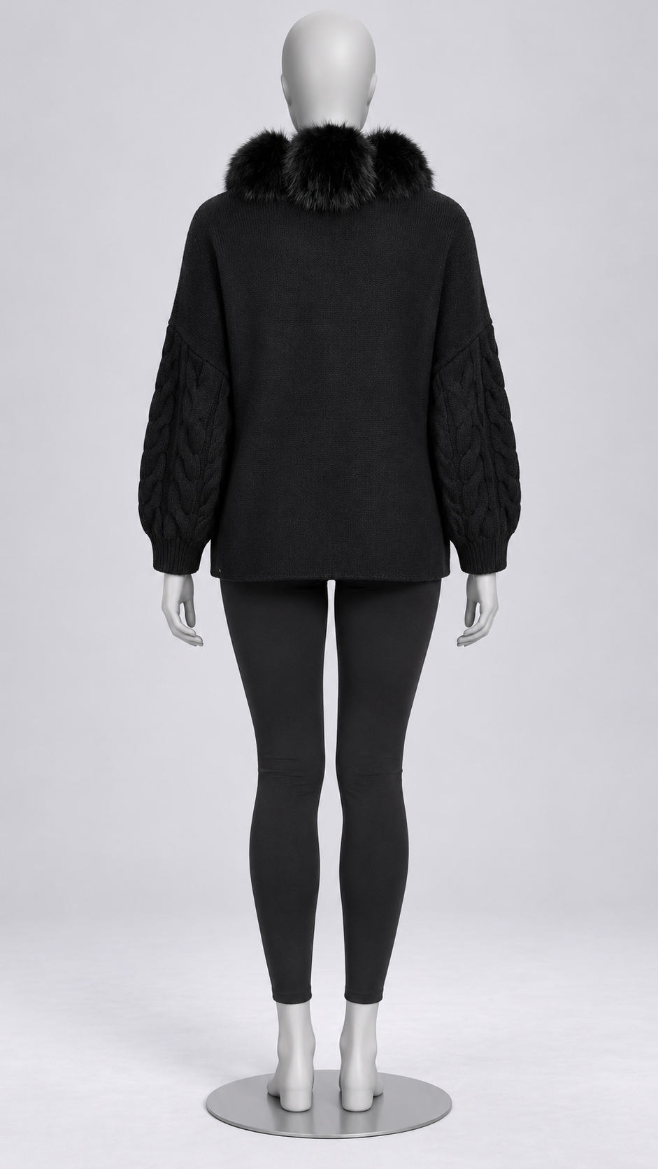 Maribelle Plush-Front Cardigan — Black mannequin back
