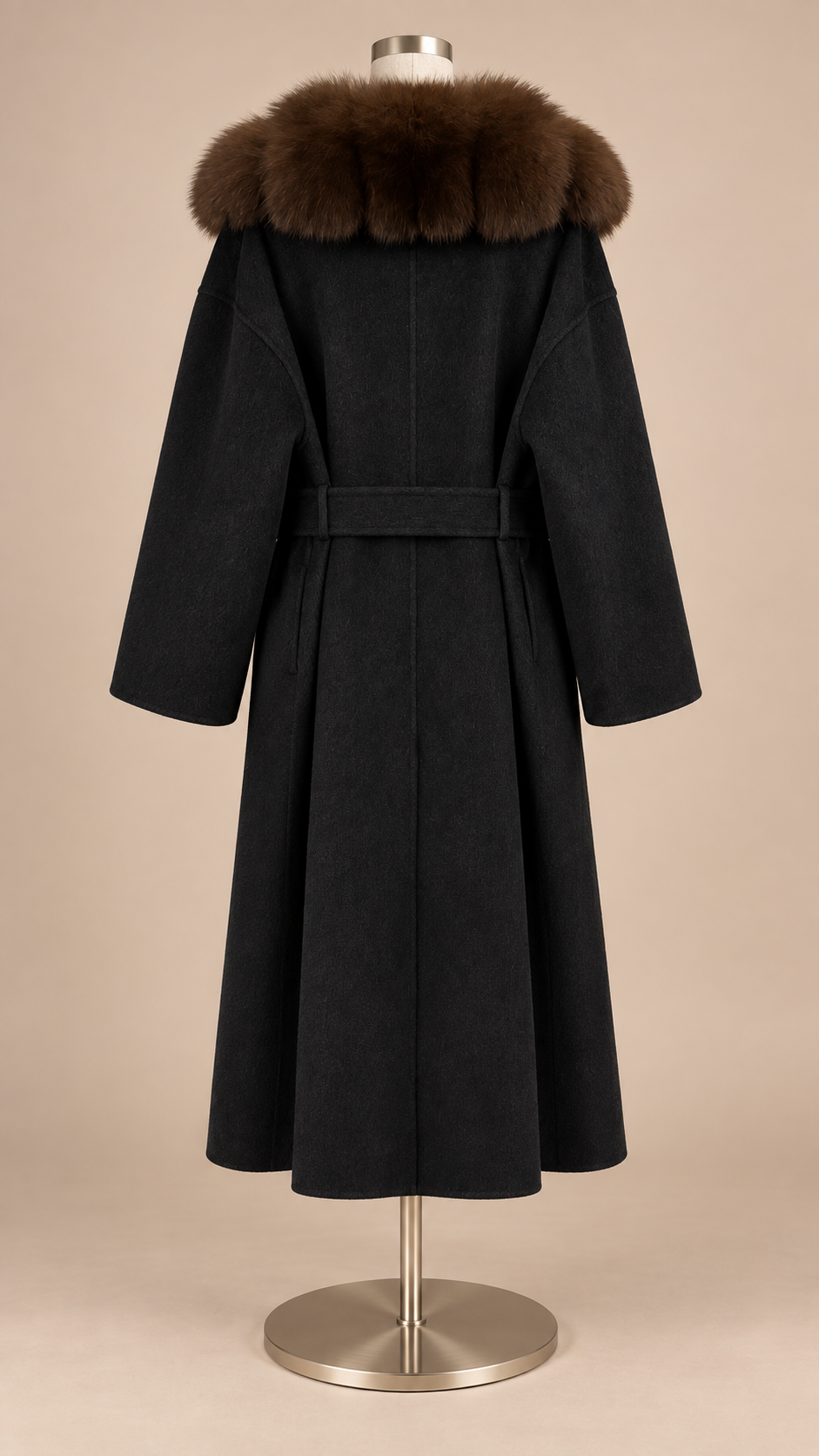 Seraphine Fur Collar Coat — Black mannequin back