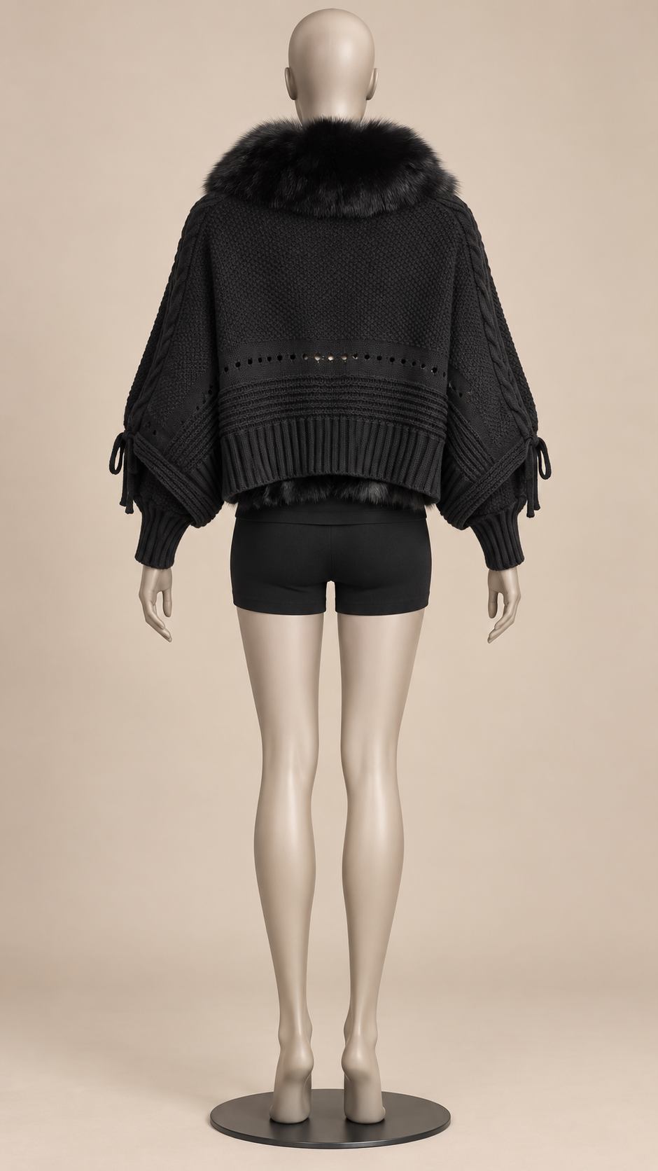 Rosanna Fox-Collar Cardigan — Black mannequin back