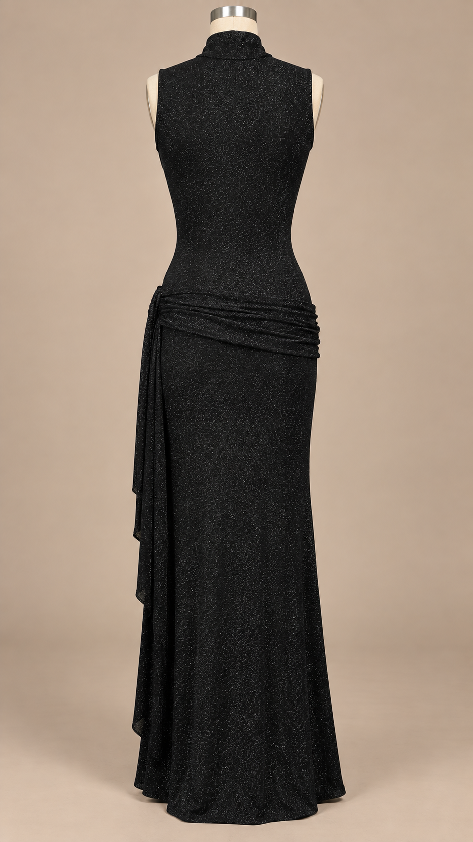 Noemi Ruched Sash Maxi — Black mannequin back