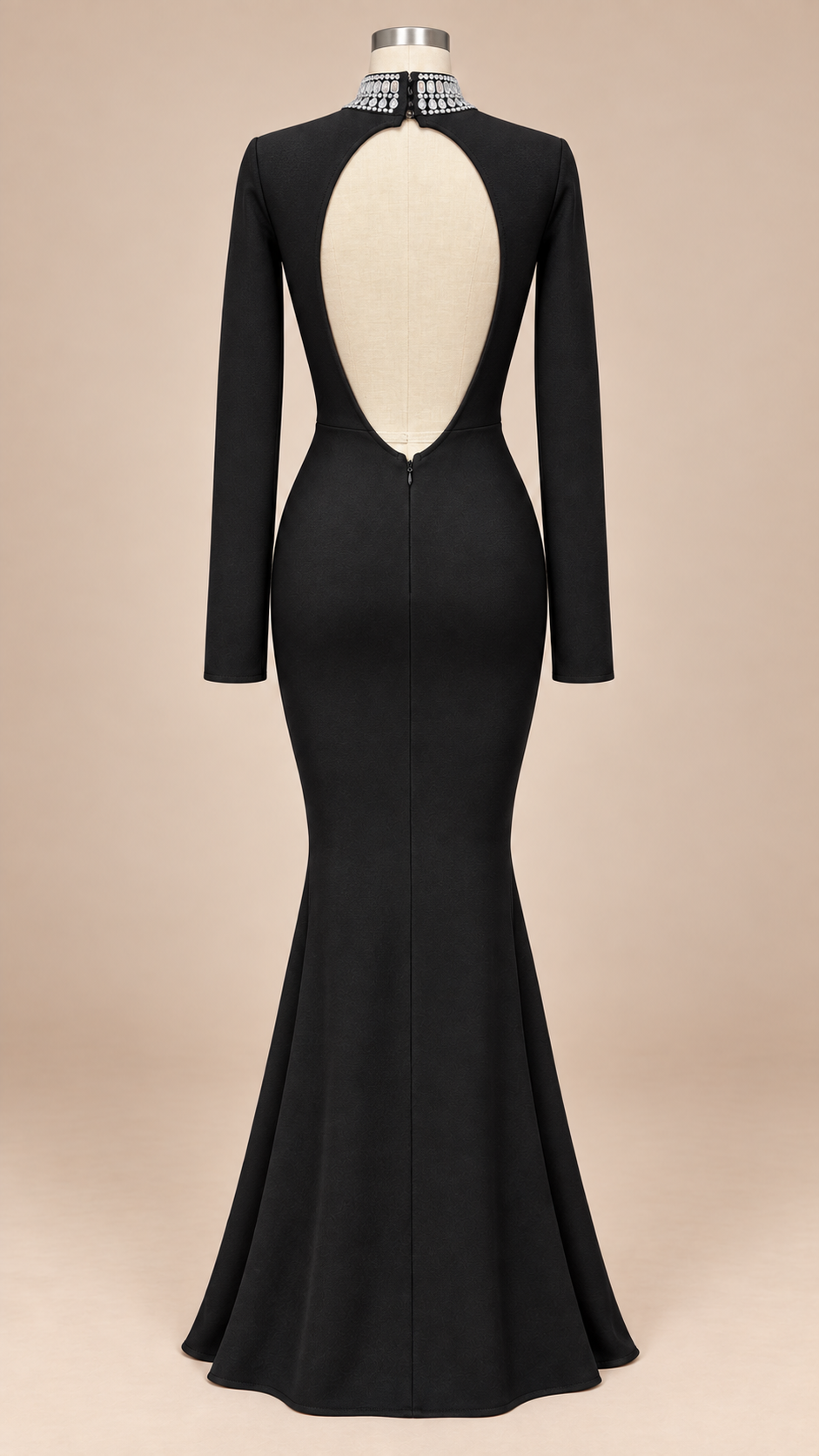 Thalia Crystal Collar Maxi — Black mannequin back