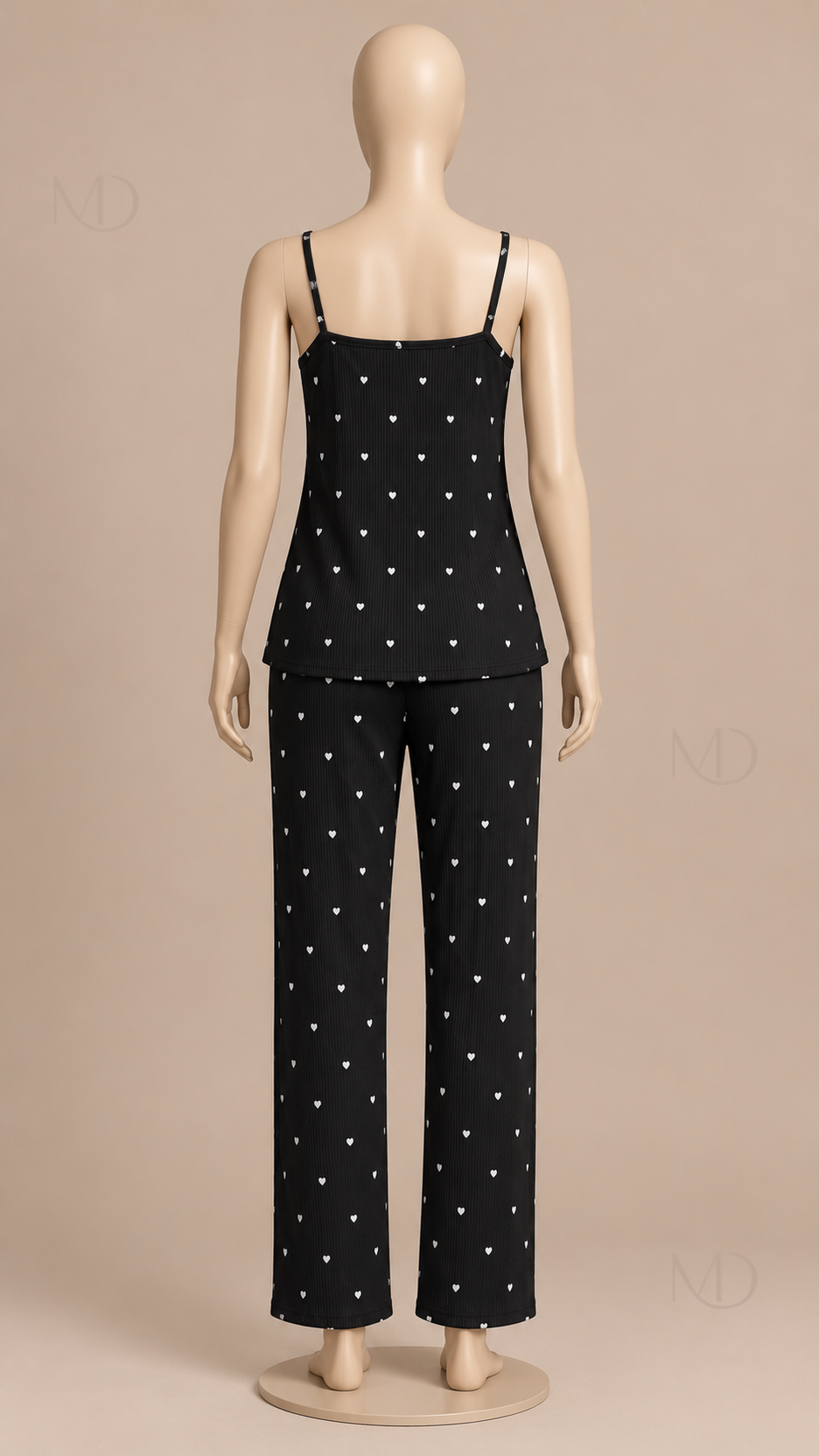 Fiammetta Heart-Dot Cami Pajamas — Black mannequin back