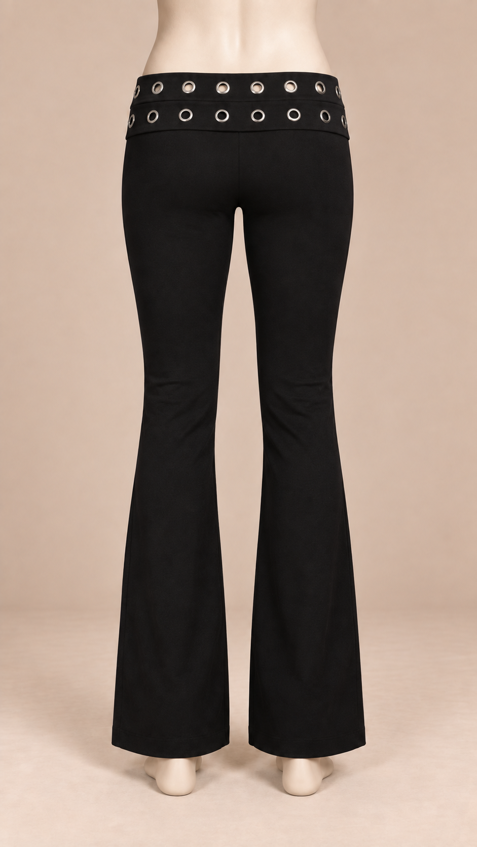 Rhea Eyelet Flare Pants — Black mannequin back