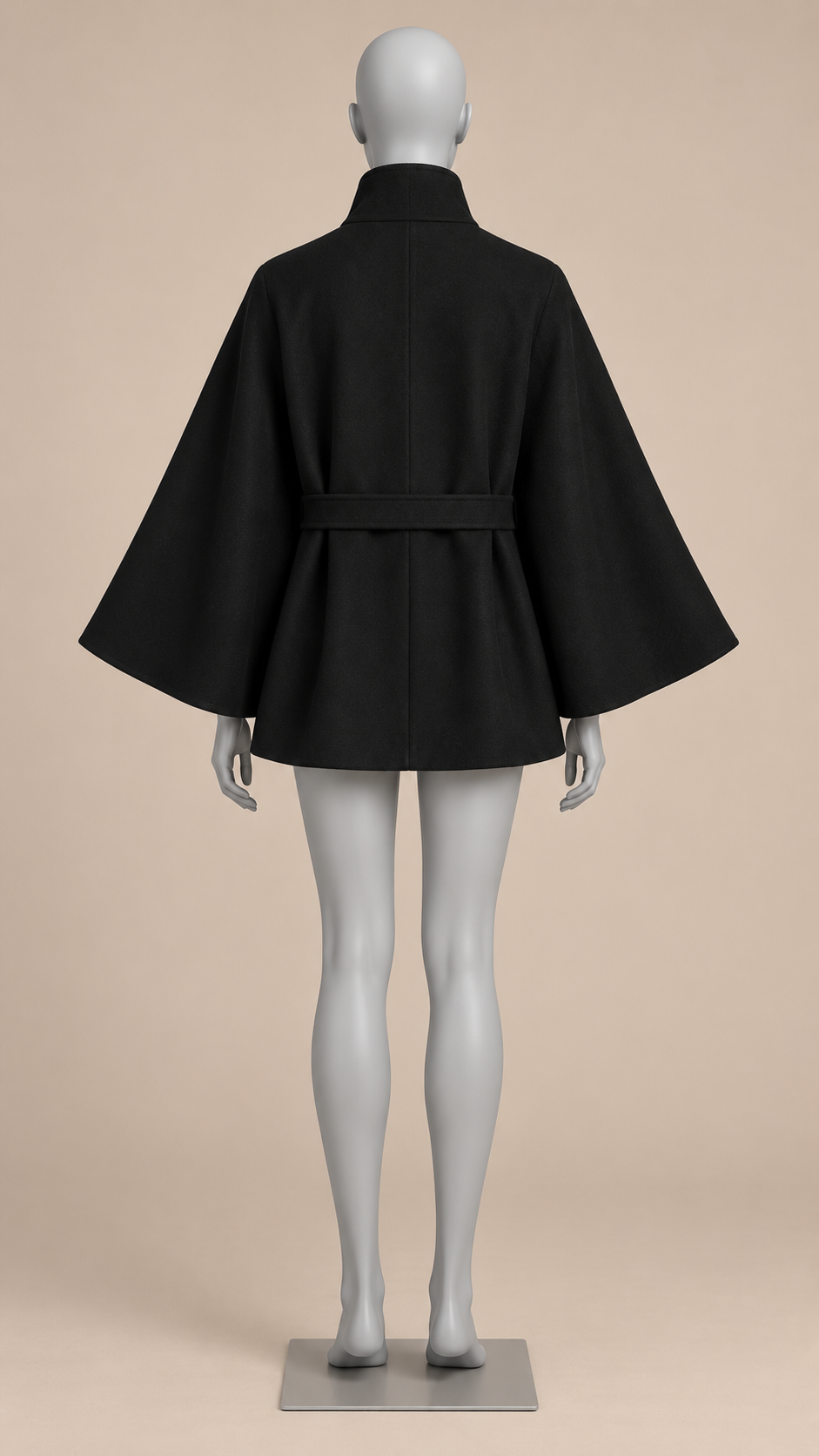 Antonella Cape Coat — Black mannequin back