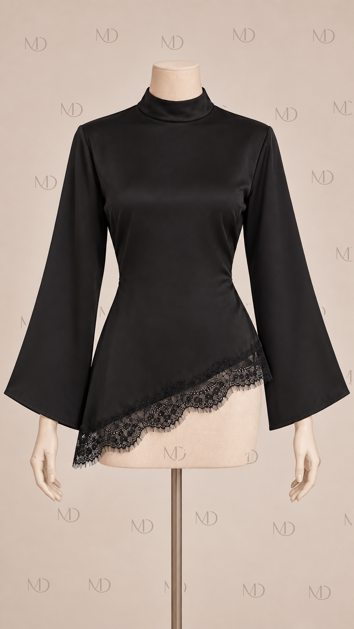 Noir Lace-Trim Corset Top — Black mannequin front