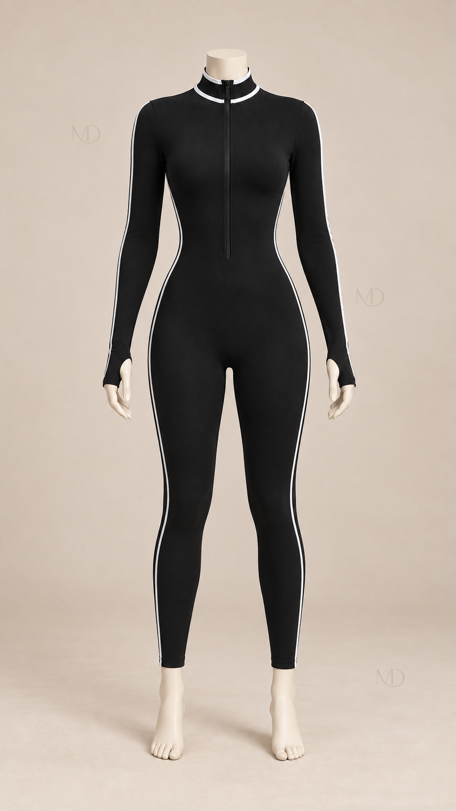 Nova Zip Sport Jumpsuit — Black mannequin front