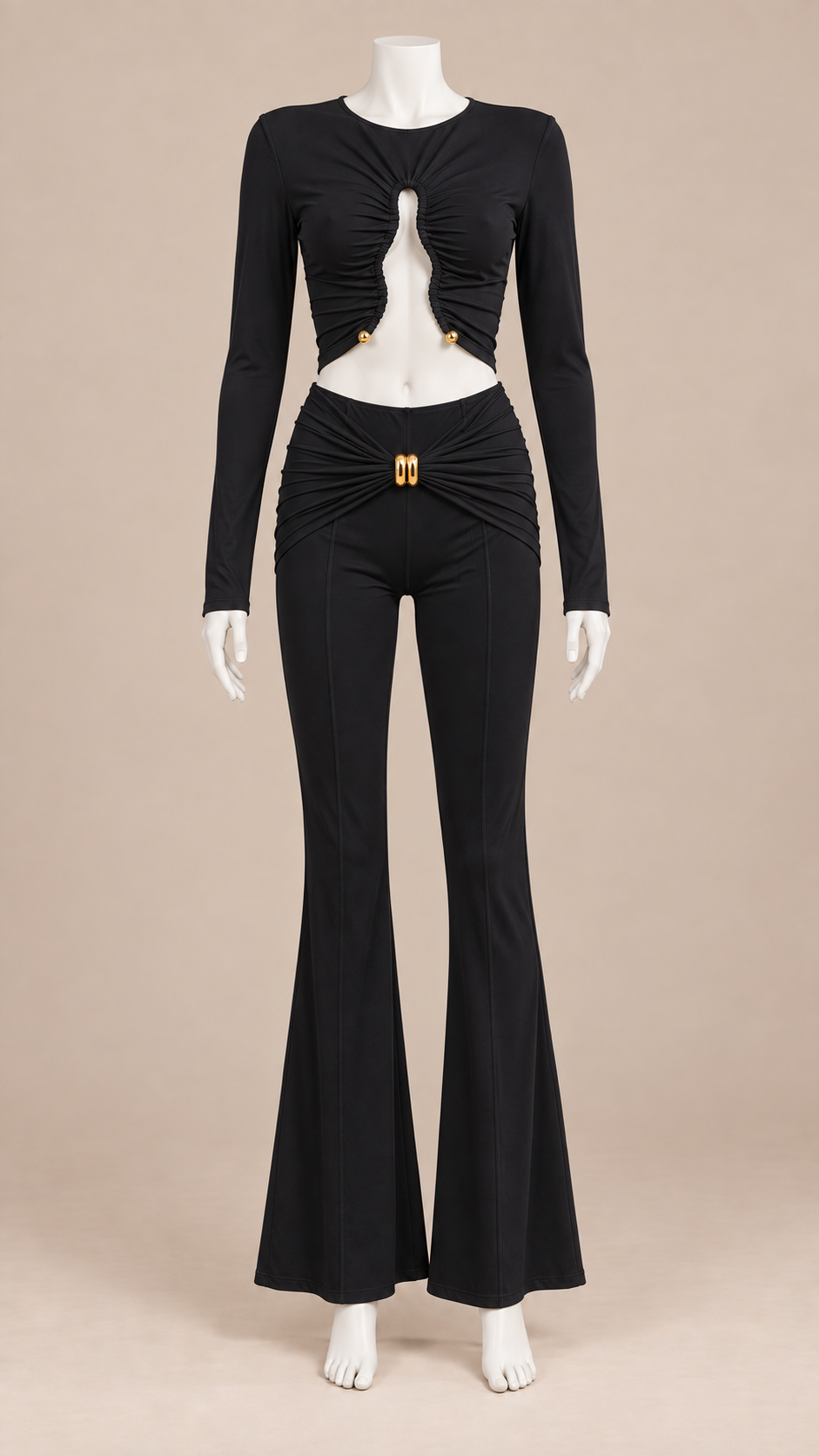 Vienne Ruched Pants Set — Black mannequin front