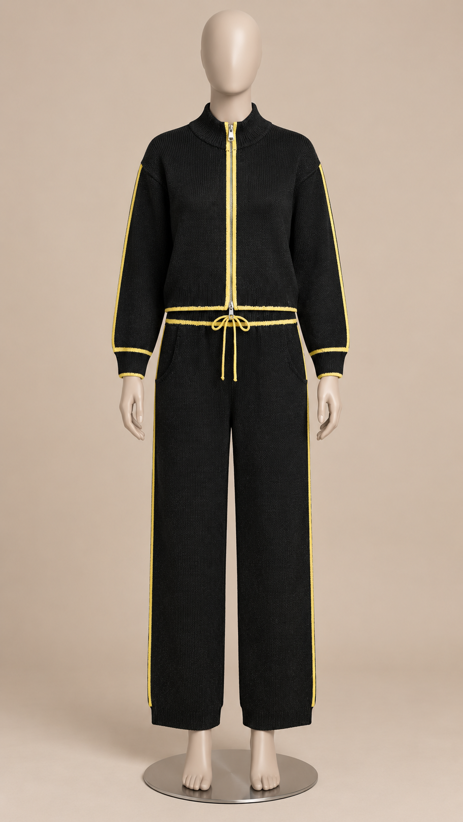 Henrietta Piped Knit Set — Black mannequin front