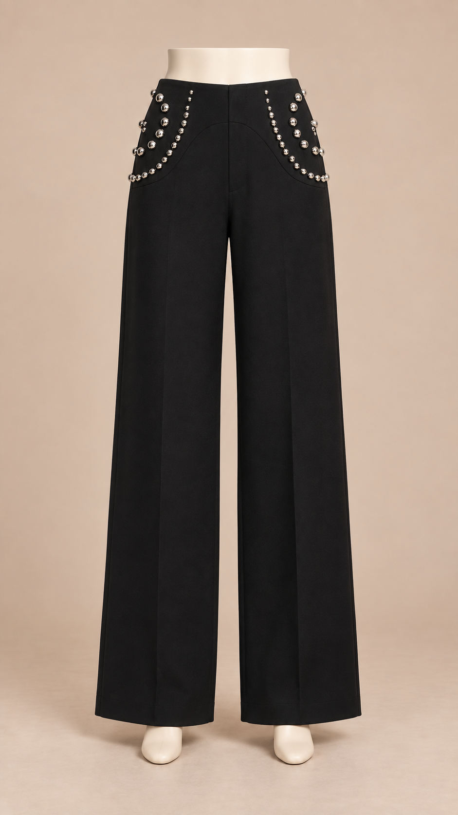 Nyra Studded Wide Pants — Black mannequin front