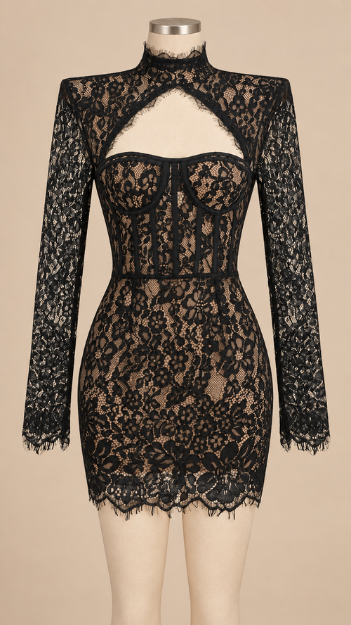 Noelia Lace Corset Mini — Black mannequin front