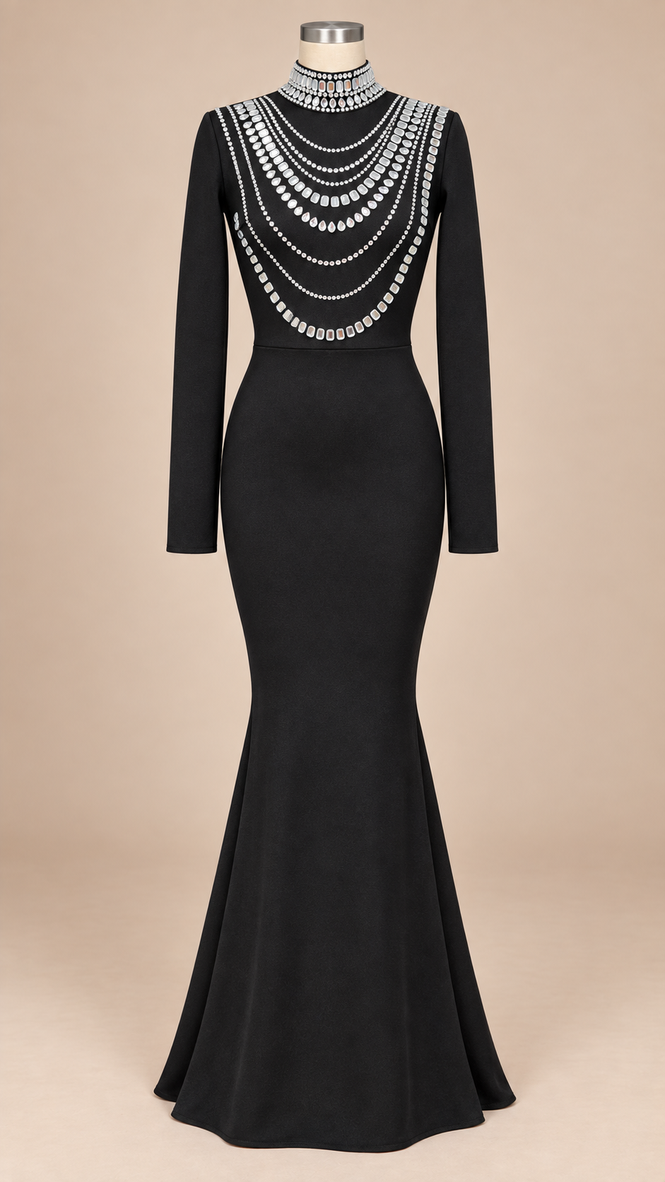 Thalia Crystal Collar Maxi — Black mannequin front