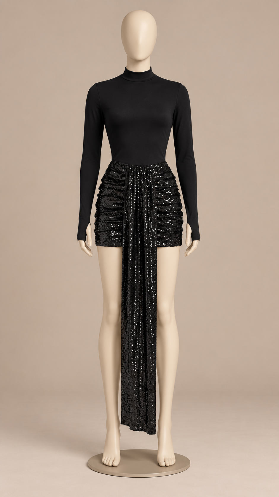 Oriel Streamer Skirt Set — Black mannequin front