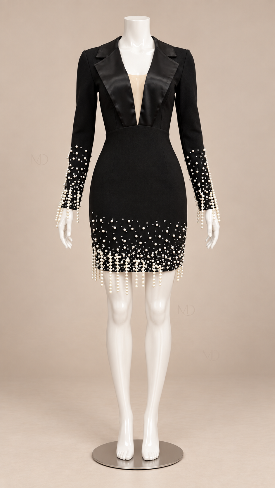 Delphine Pearl Blazer Mini Dress — Black mannequin front