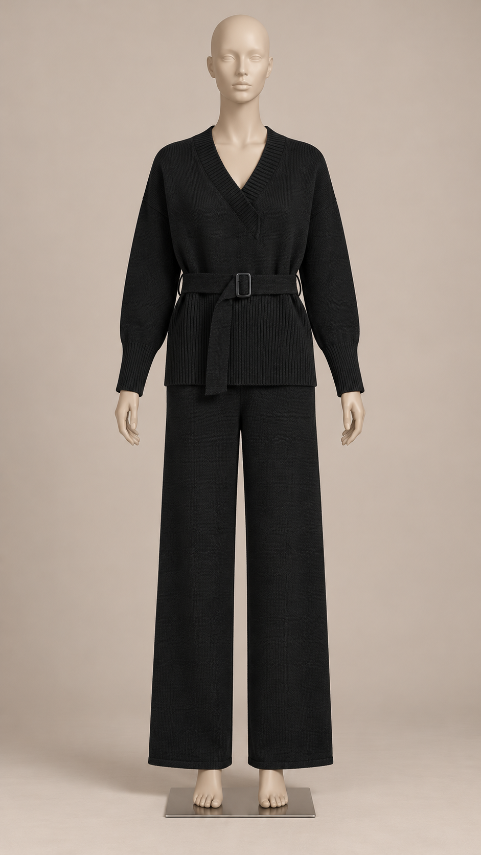 Augusta Wide-Leg Knit Set — Black mannequin front