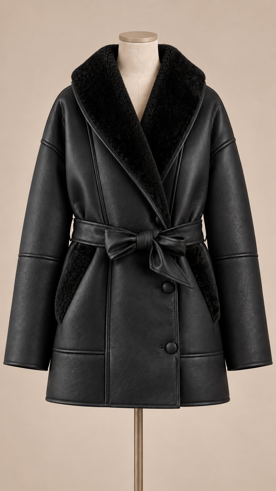 Rhiannon Shearling Coat — Black mannequin front