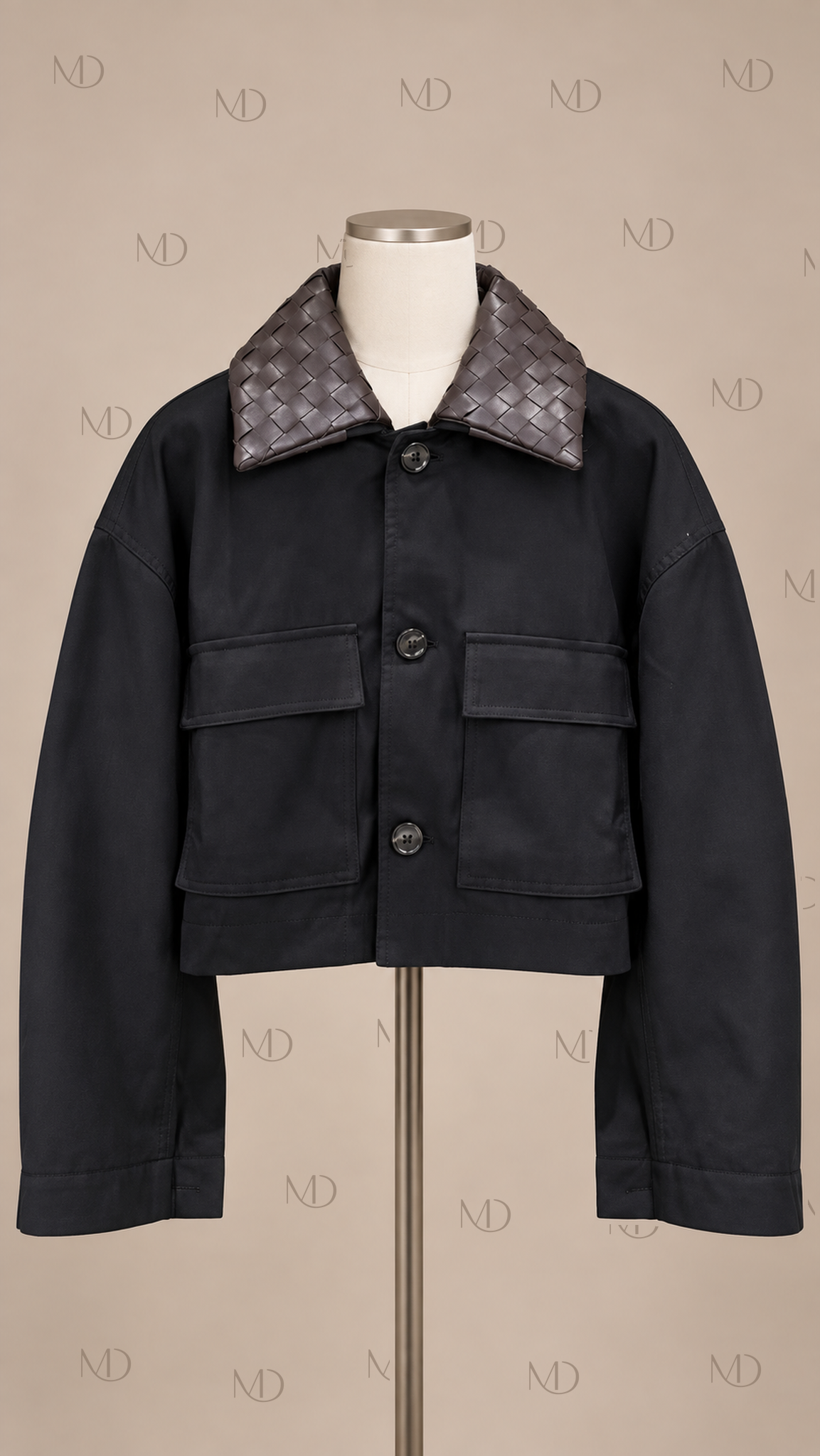 Wren Woven Collar Utility Jacket — Black mannequin front