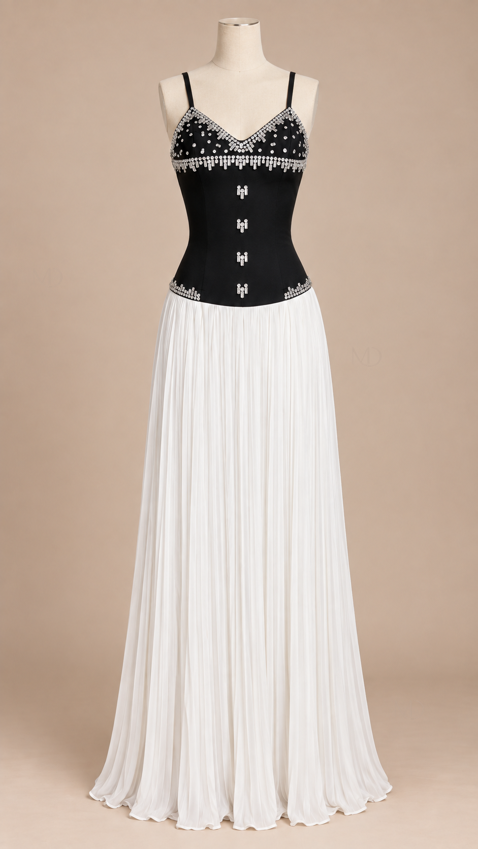 Valentina Beaded Pleated Maxi Dress — Black mannequin front