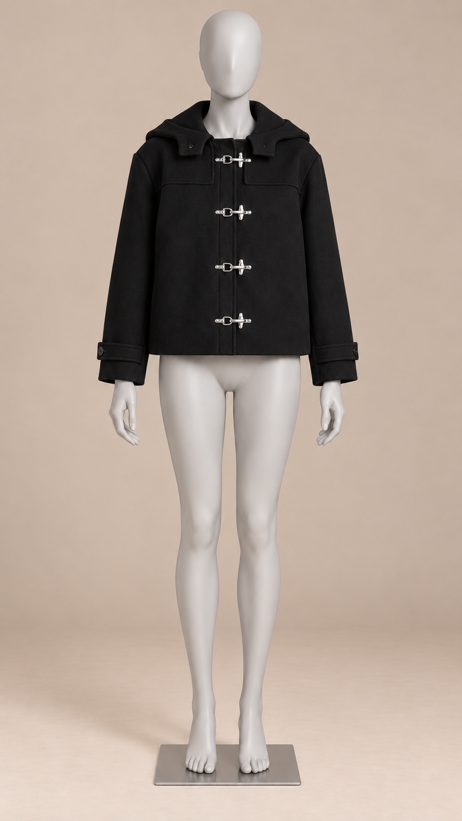 Benedetta Toggle-Clasp Jacket — Black mannequin front
