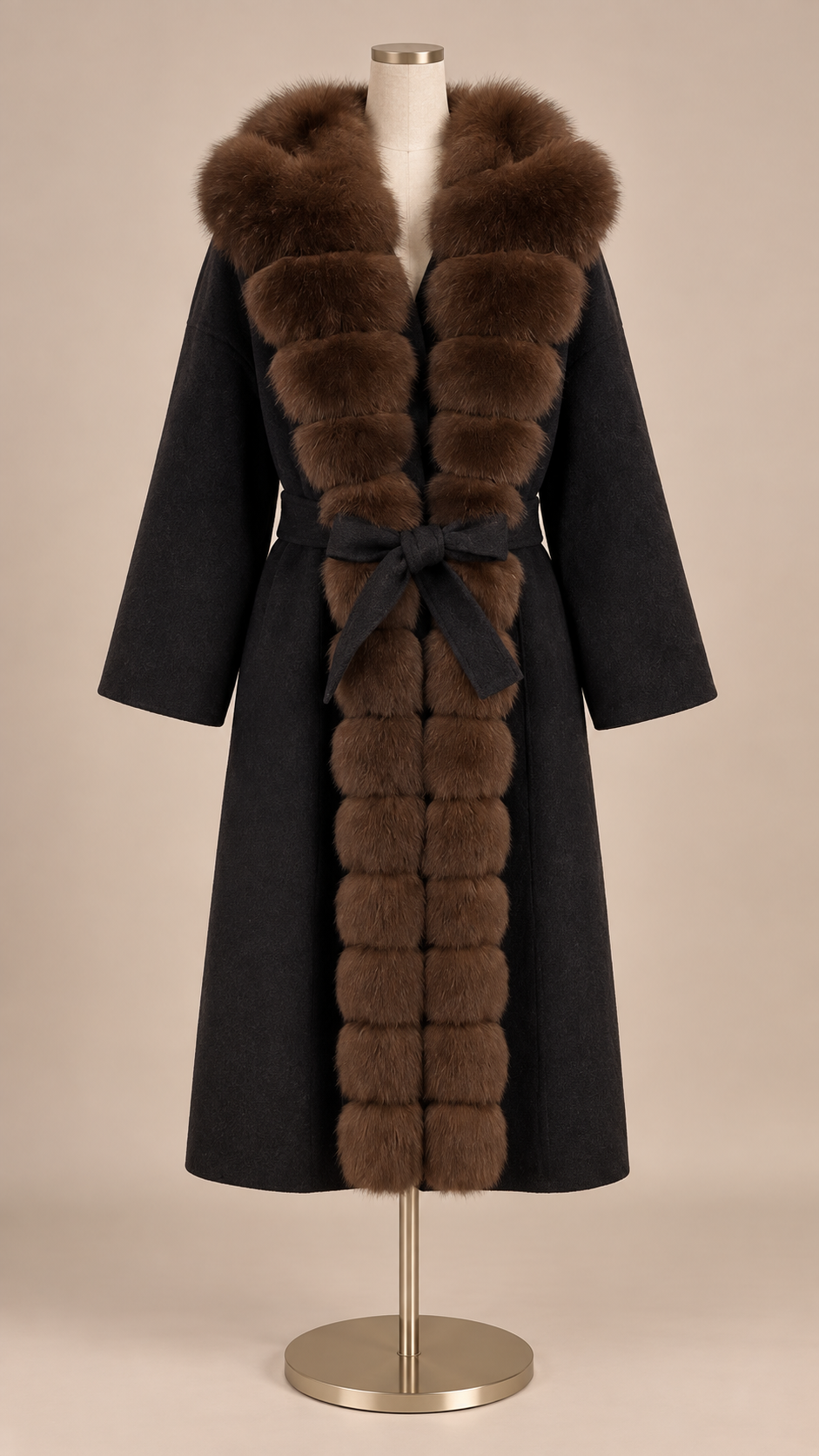 Seraphine Fur Collar Coat — Black mannequin front