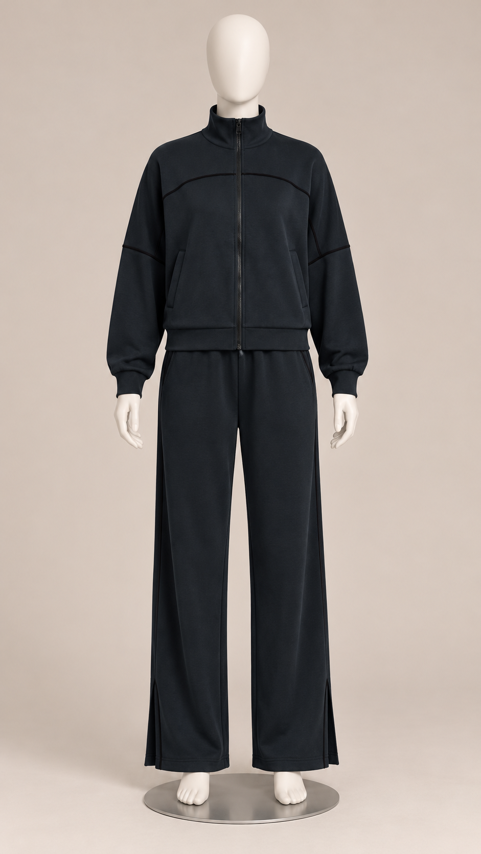 Saoirse Split-Hem Track Set — Black mannequin front