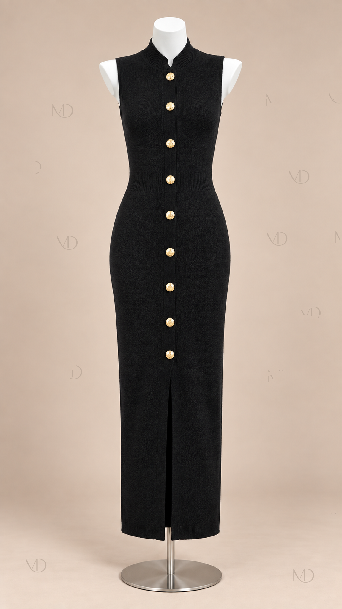 Celine Buttoned Knit Maxi Dress — Black mannequin front