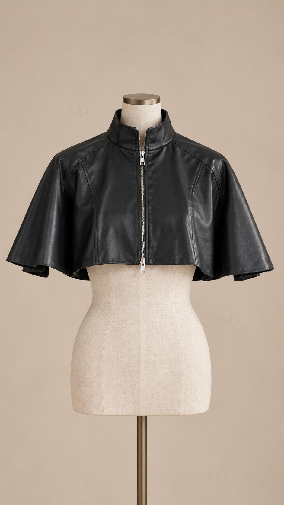 Noir Cropped Cape Jacket — Black mannequin front