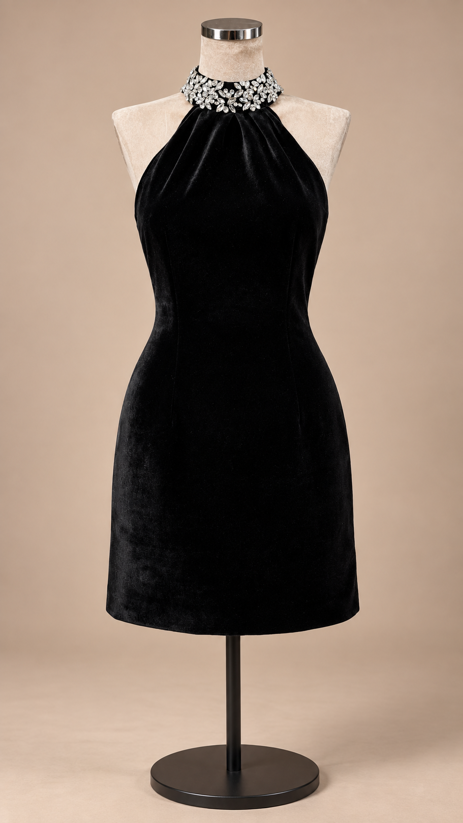 Noemi Crystal-Collar Mini — Black mannequin front