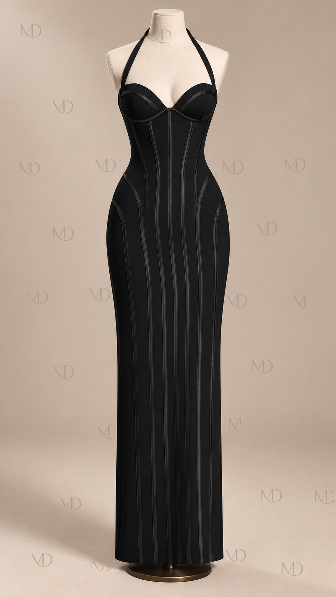 Valentina Halter Corset Maxi Dress — Black mannequin front