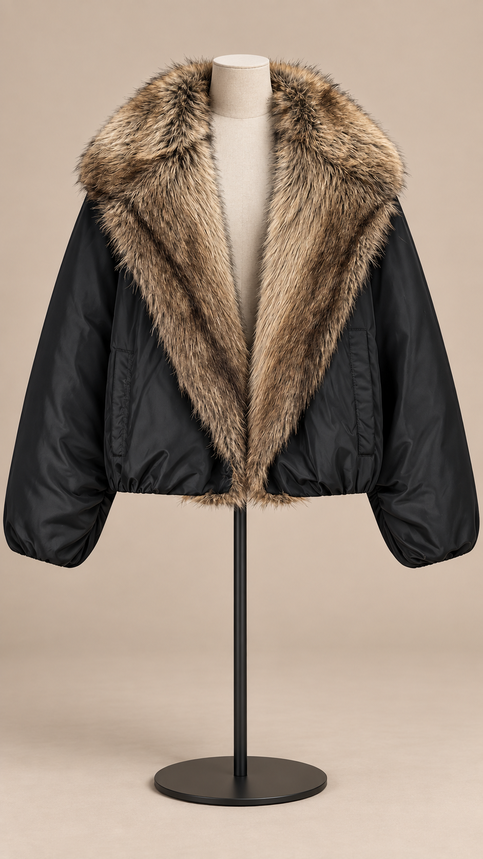 Nova Fur Collar Bomber — Black mannequin front