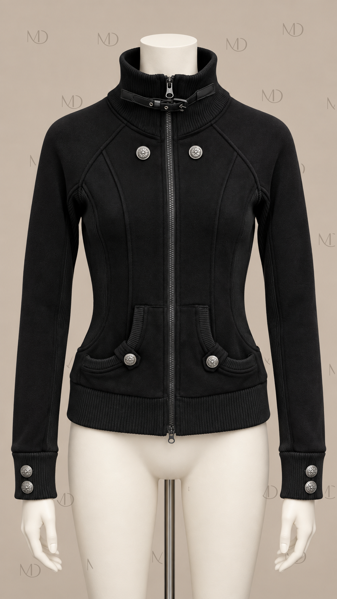 Yuzu Studded Fleece Zip Jacket — Black mannequin front