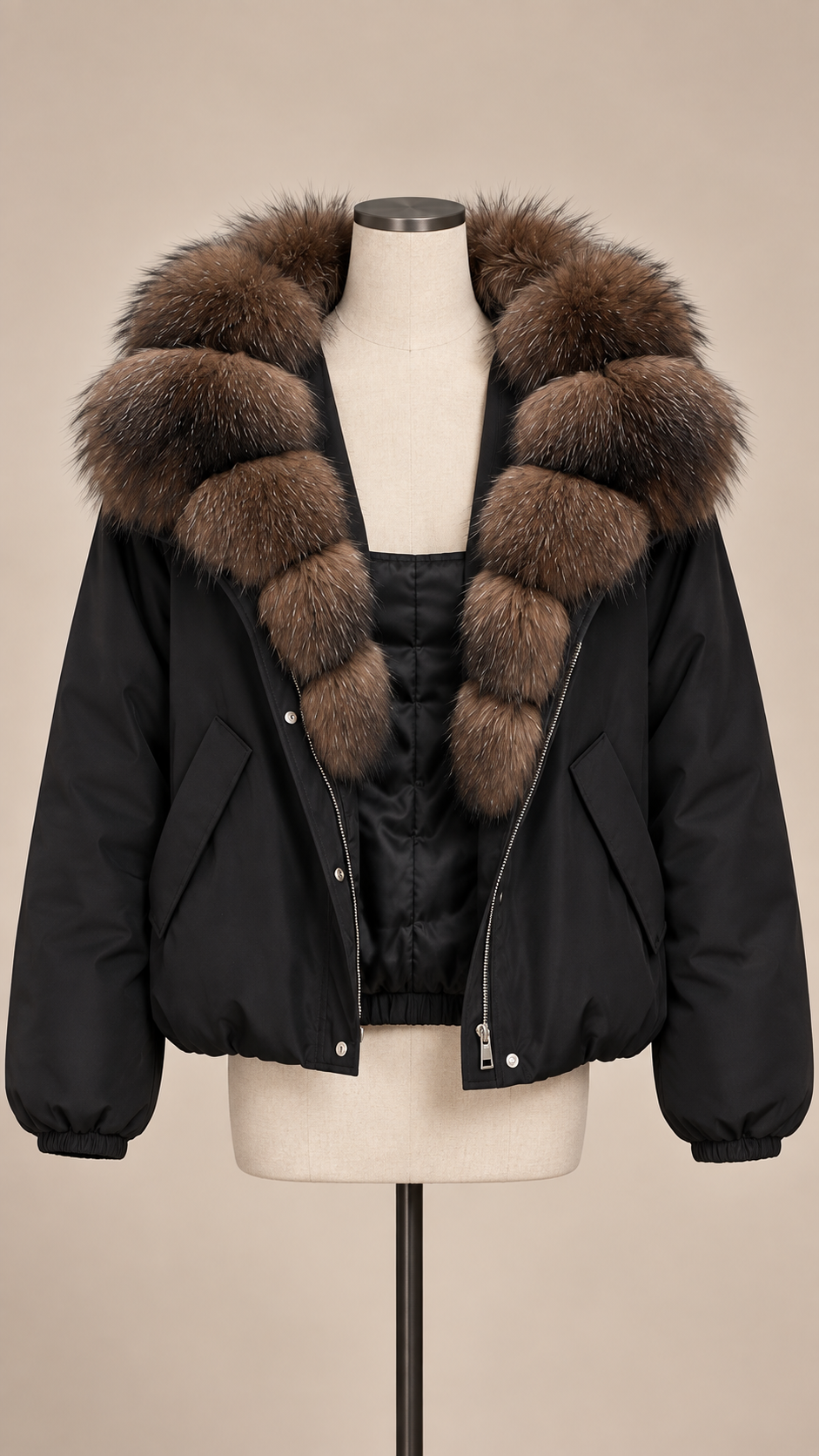 Seraphine Fur-Collar Puffer — Black mannequin front
