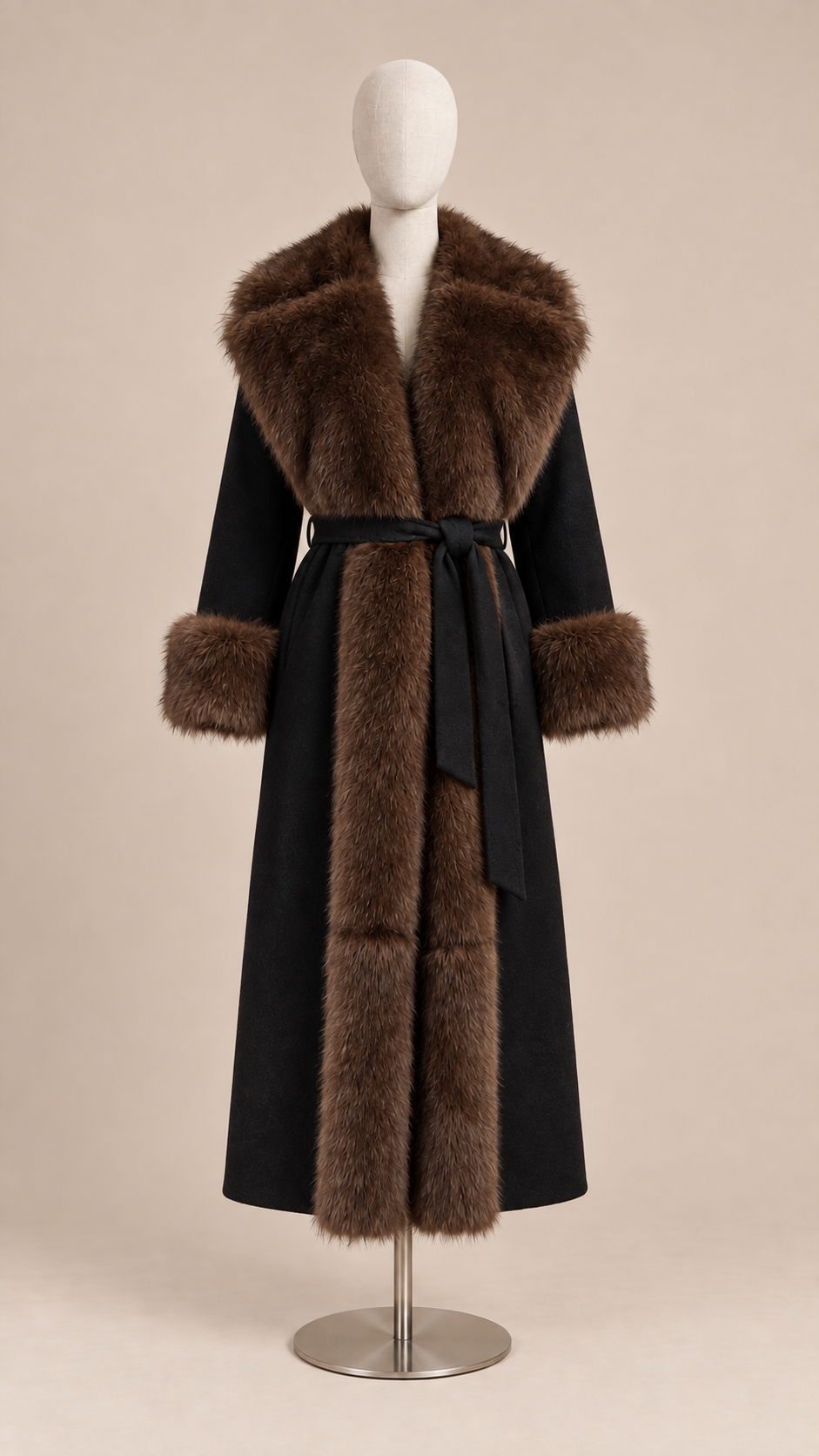 Colette Fur Collar Coat — Black mannequin front