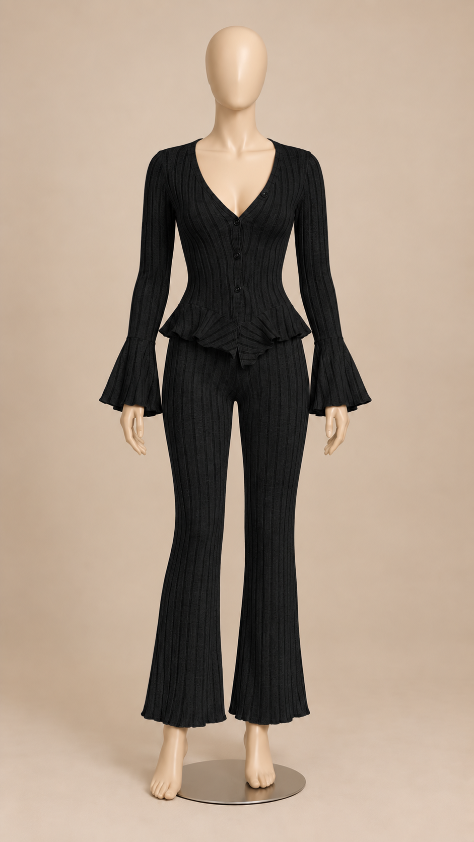 Pascaline Bell-Sleeve Set — Black mannequin front