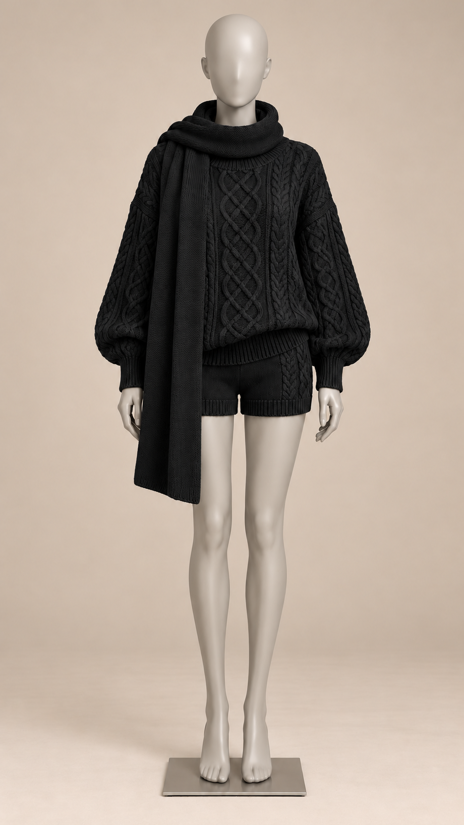 Ardith Cable-Knit Set — Black mannequin front