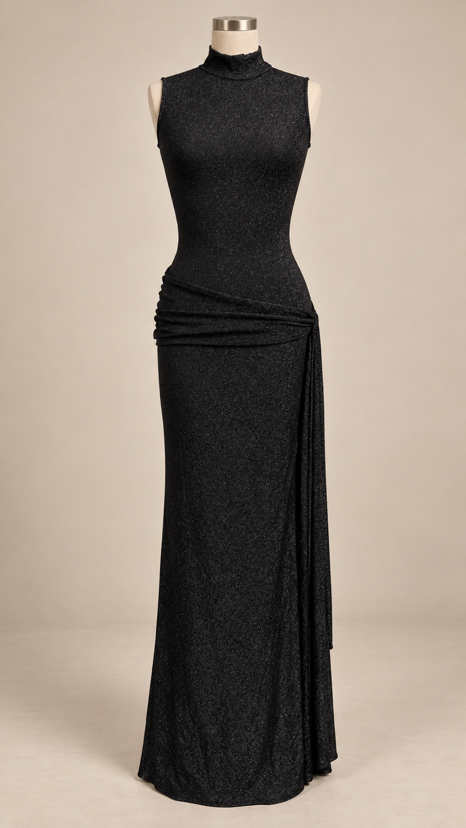 Noemi Ruched Sash Maxi — Black mannequin front
