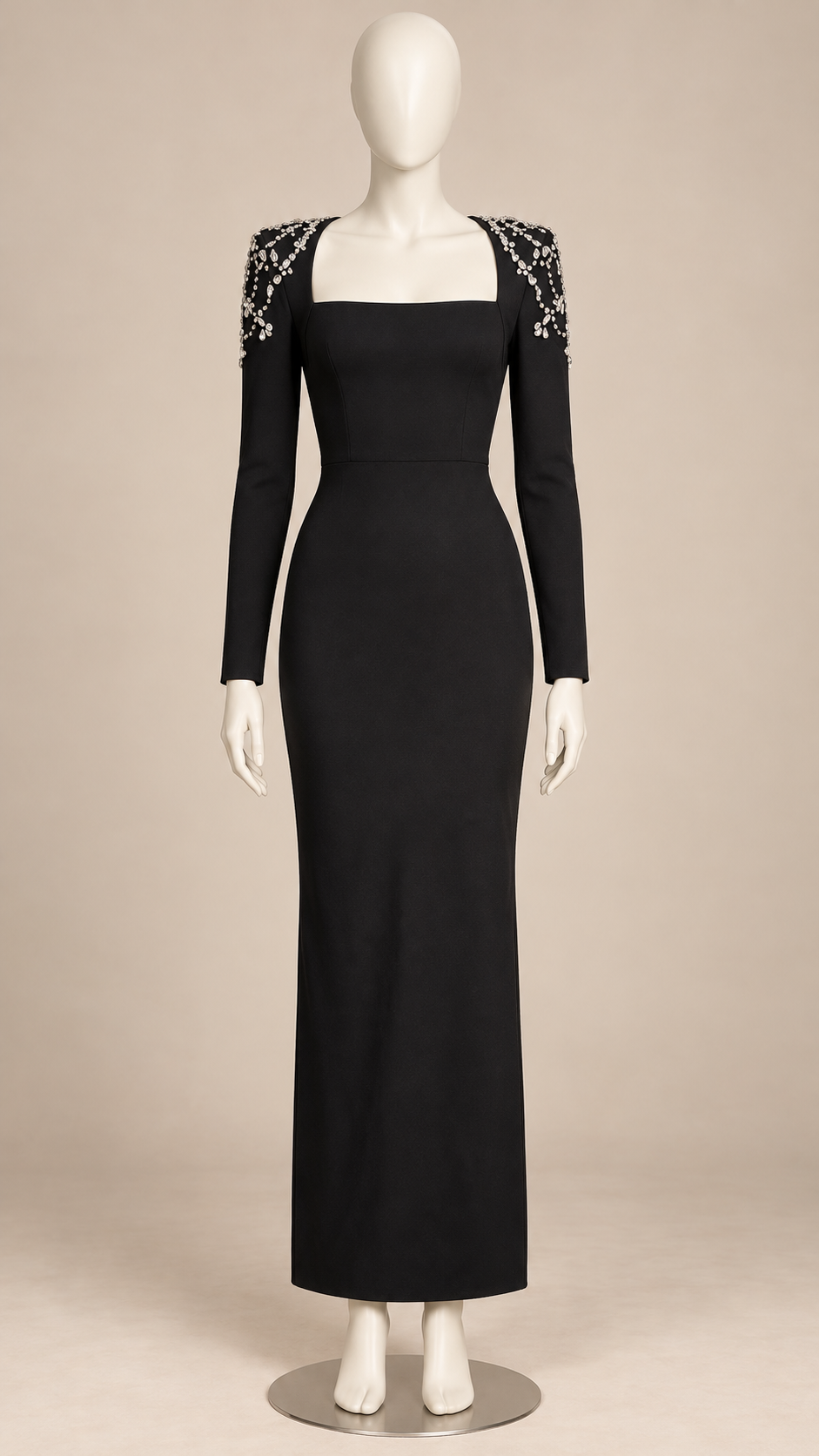 Calanthe Jeweled-Shoulder Maxi — Black mannequin front
