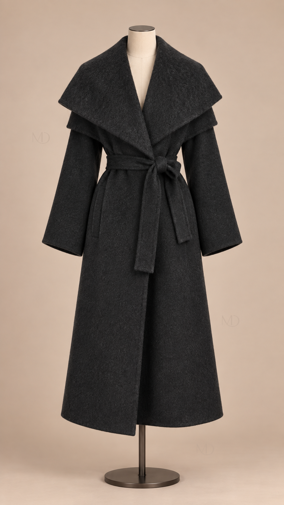 Odette Oversized Collar Wool Coat — Black mannequin front