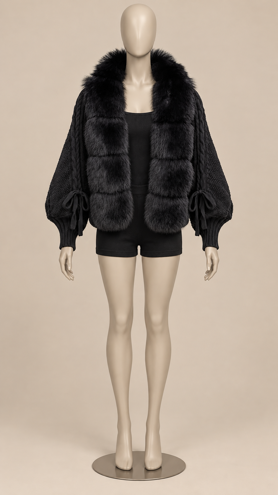Rosanna Fox-Collar Cardigan — Black mannequin front
