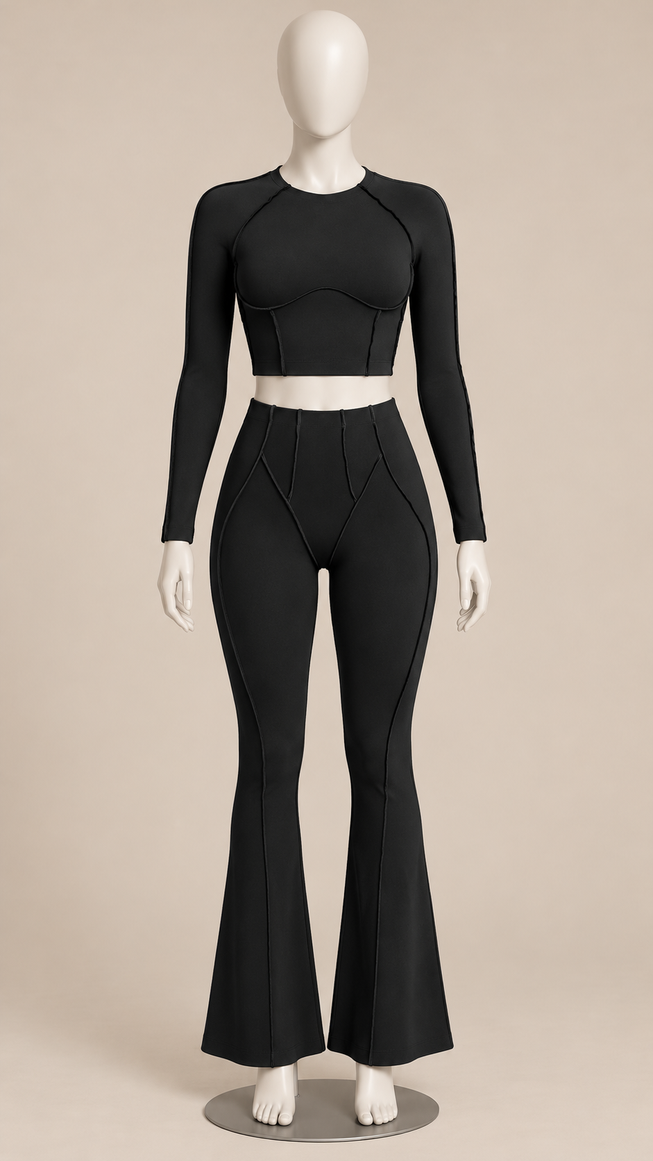 Tindra Seamline Flare Set — Black mannequin front