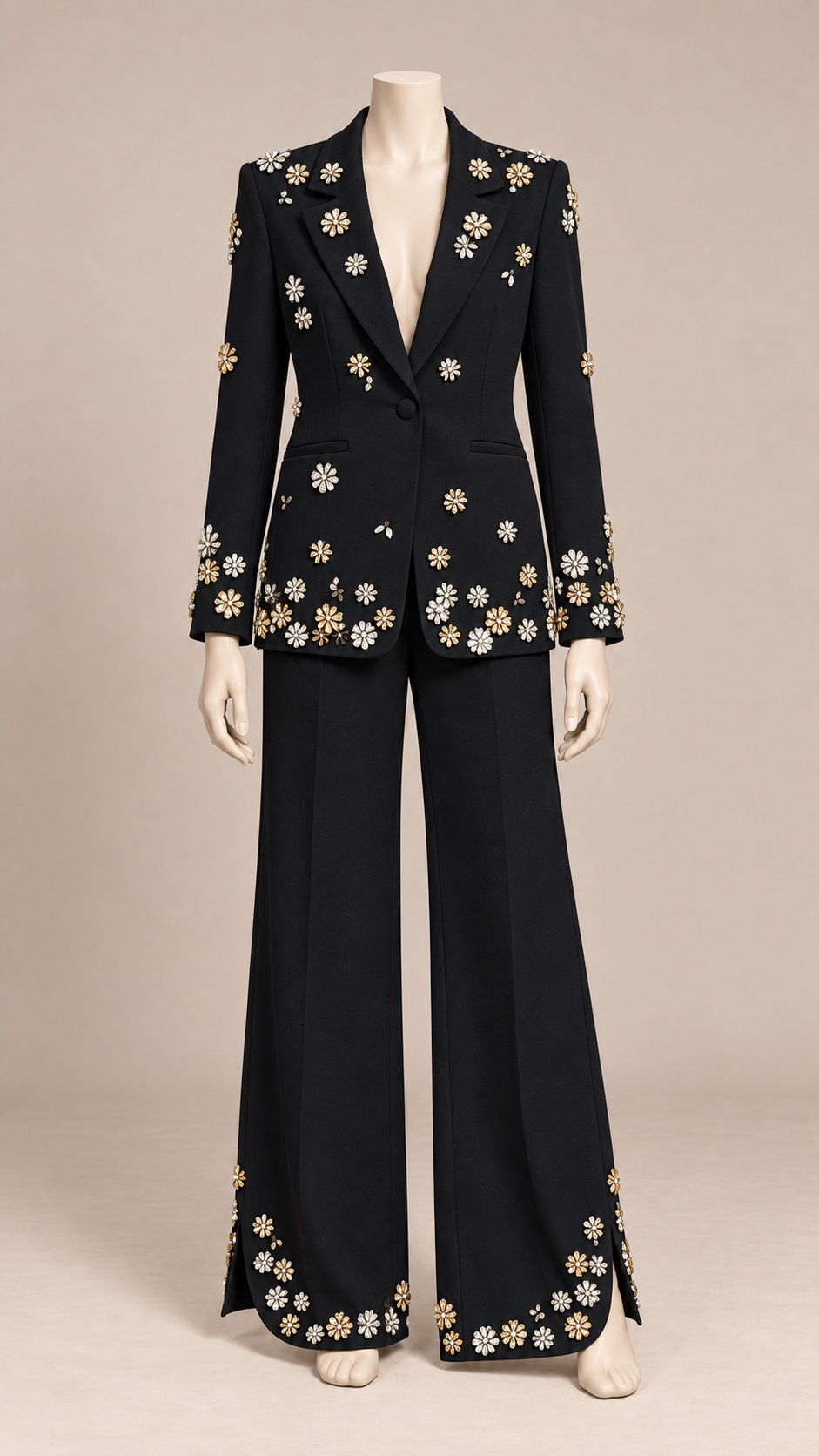 Delphine Beaded Blazer Suit — Black mannequin front