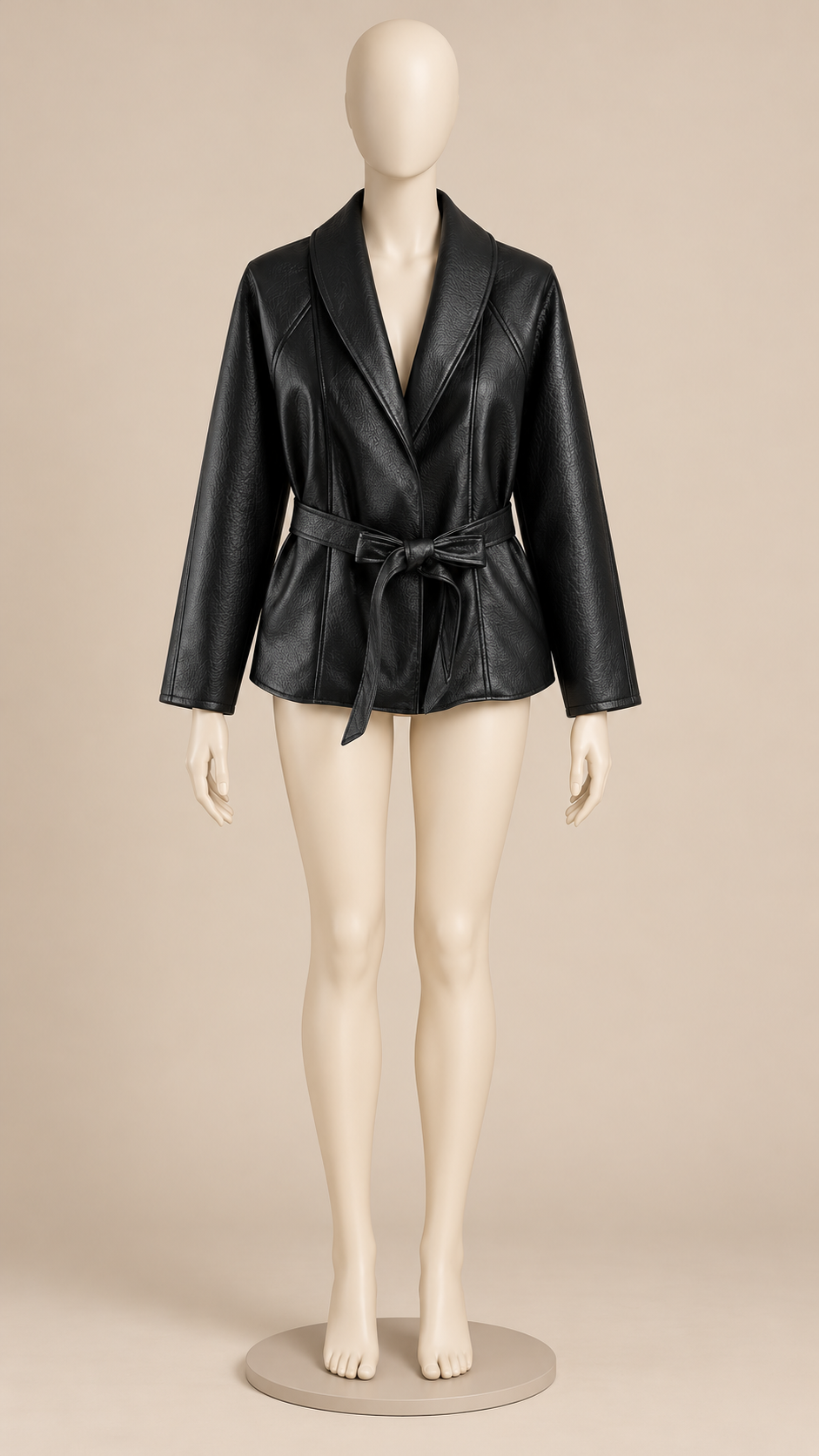 Mariska Belted PU Jacket — Black mannequin front