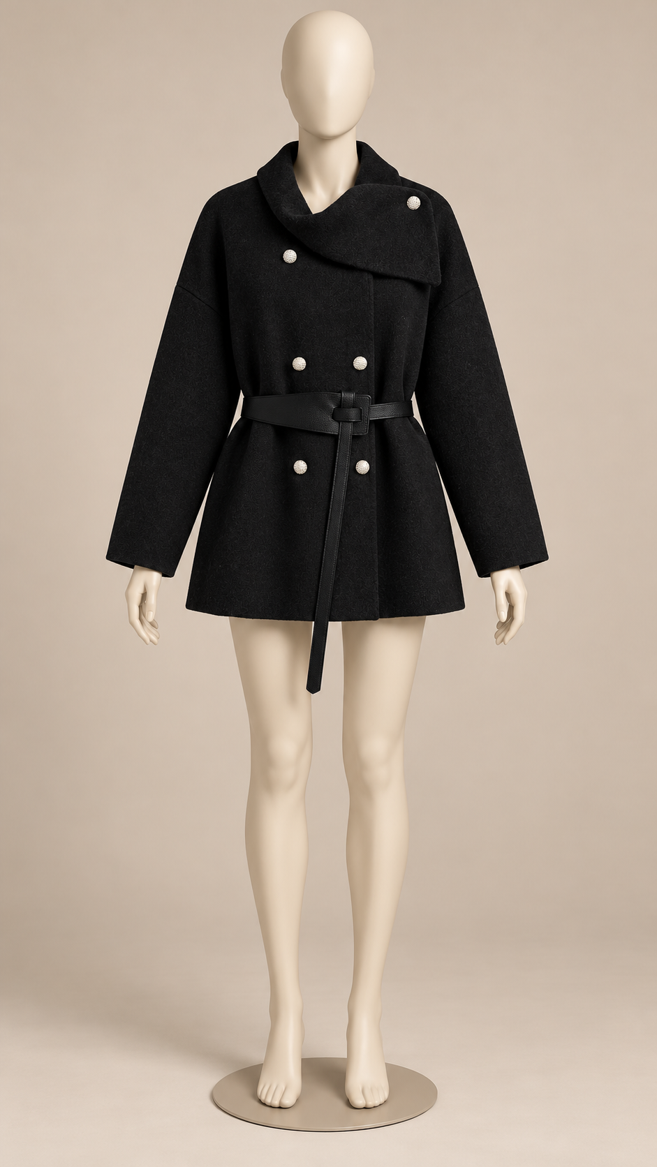 Philippine Sash-Belt Cardigan — Black mannequin front
