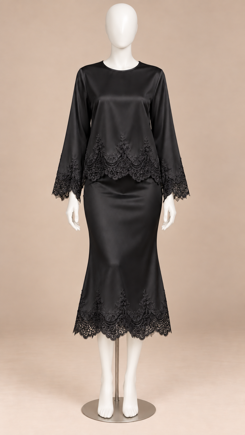 Aurelie Lace-Hem Skirt Set — Black mannequin front