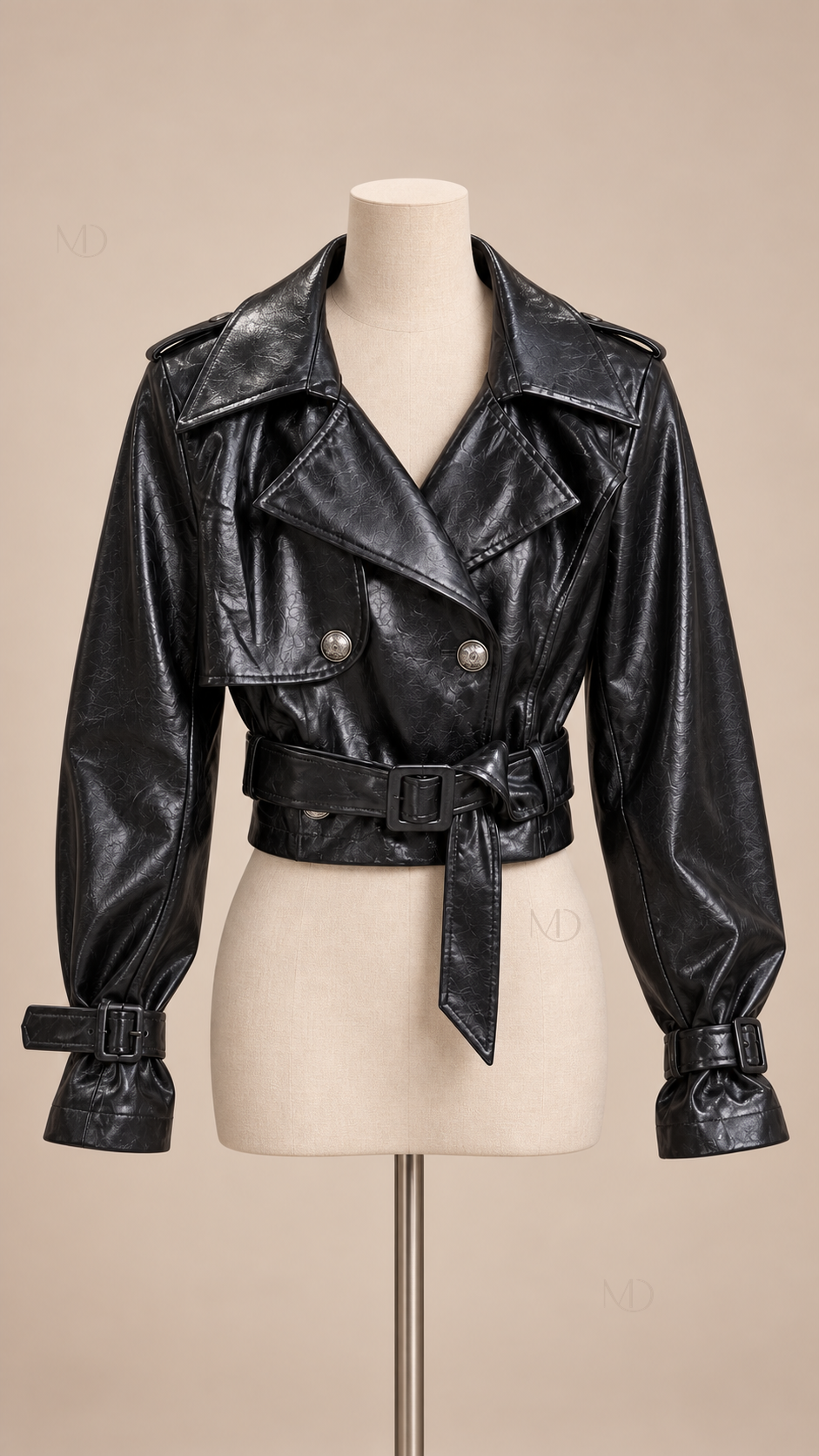 Sloane Cropped Moto Jacket — Black mannequin front