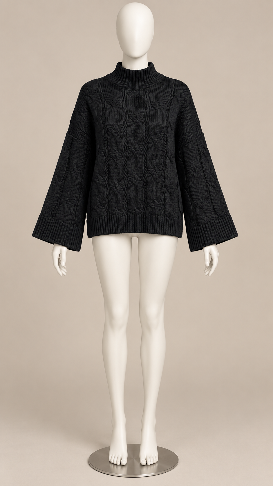 Bettina Cable Sweater — Black mannequin front