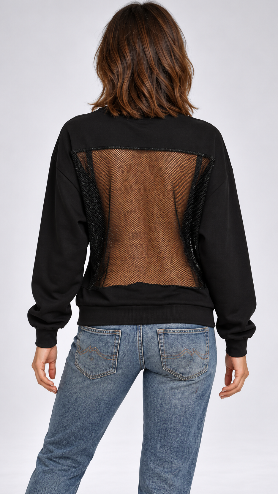 Signe Mesh-Back Sweatshirt — Black model back