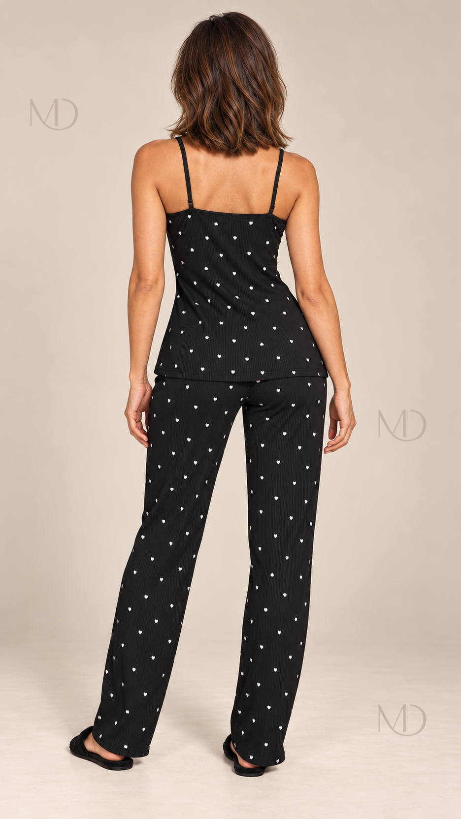 Fiammetta Heart-Dot Cami Pajamas — Black model back